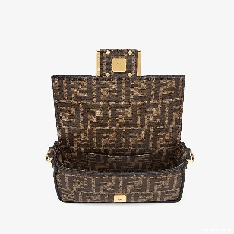 Vintage HOT Mini Brown Motif Bag Baguette Fendi In Fabric FF 0407